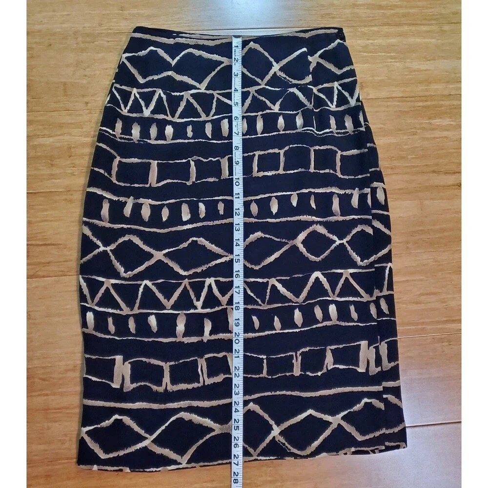 Vtg. Jones New York Black & Gold Aztec Tribal Midi Wrap Skirt Career Global Boho - Picture 4 of 6
